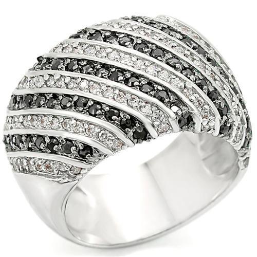 0W351 - Rhodium + Ruthenium Brass Ring with AAA Grade CZ in Jet
