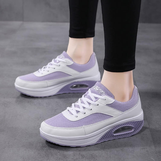 Fashion Fitness Walking Sneaker- RQWEIN Ladies Toning Rocker Shoes Womens Mesh Slip on Wedges Tennis Platform Sneakers(02#Purple,8.5