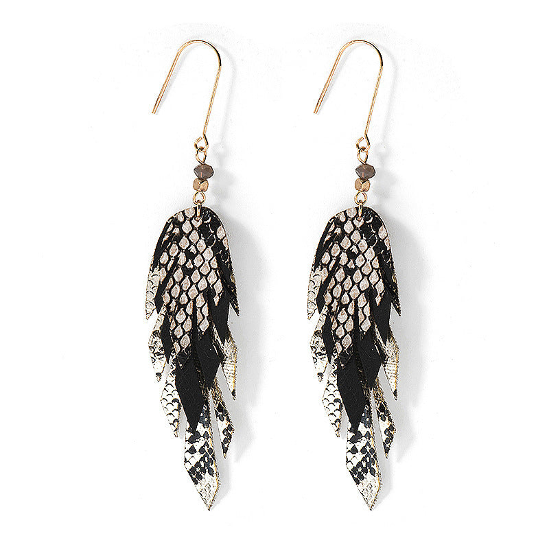 Color: Black - European And American Earrings Feather Earrings Bohemia Travel Beach Accessories