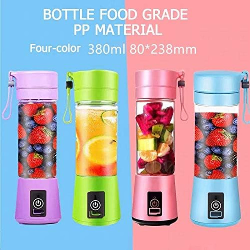 Electric Portable Juicer Blender Cup, Household Fruit Mixer with Six Blades in 3D, 380Ml USB Rechargeable Juice Blender Magnetic Secure Switch Electric Fruit Mixer (Light Blue)
