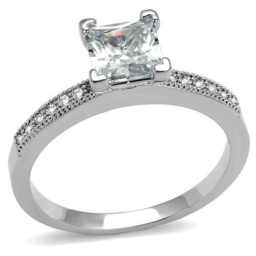 3W1209 - Rhodium Brass Ring with AAA Grade CZ in Clear