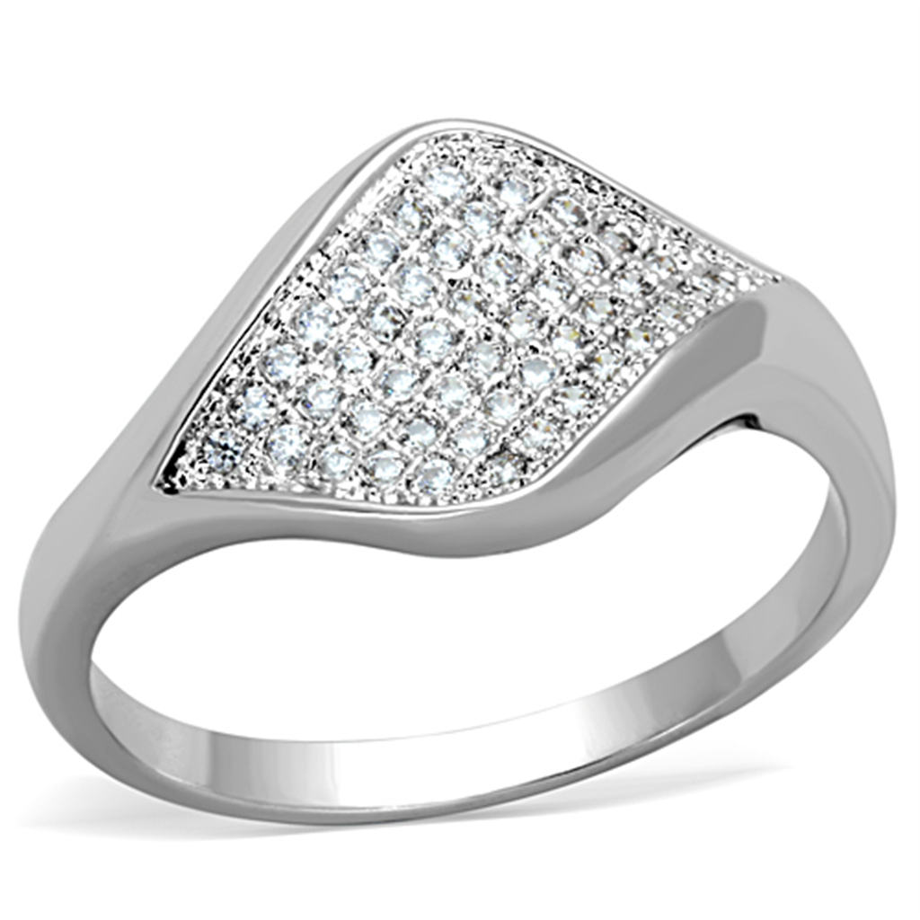 3W726 - Rhodium Brass Ring with AAA Grade CZ in Clear
