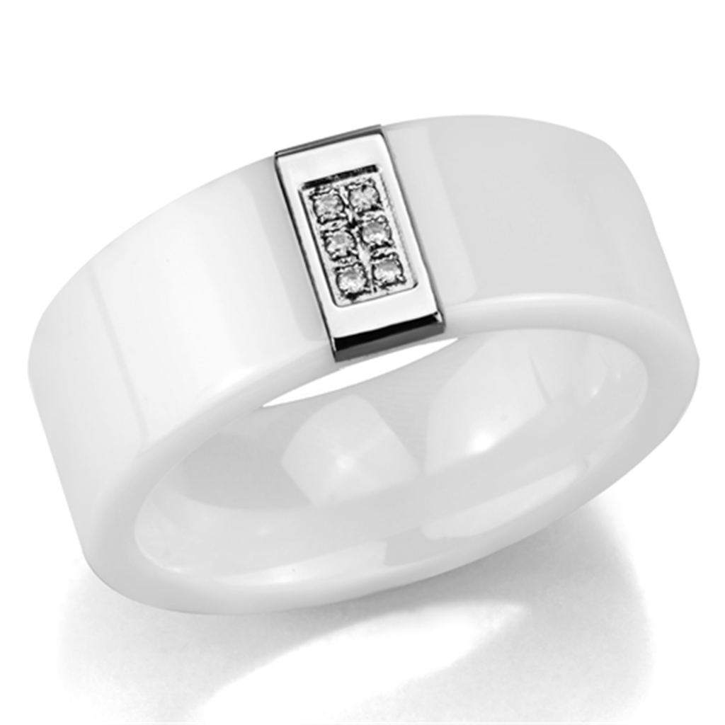 3W952 - High polished (no plating) Stainless Steel Ring with Ceramic in White