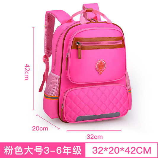 Color: Pink, Model: big - New children's schoolbag Korean version of primary school schoolbag 1-3-4-6 grade male and female double shoulder bag custom knapsack