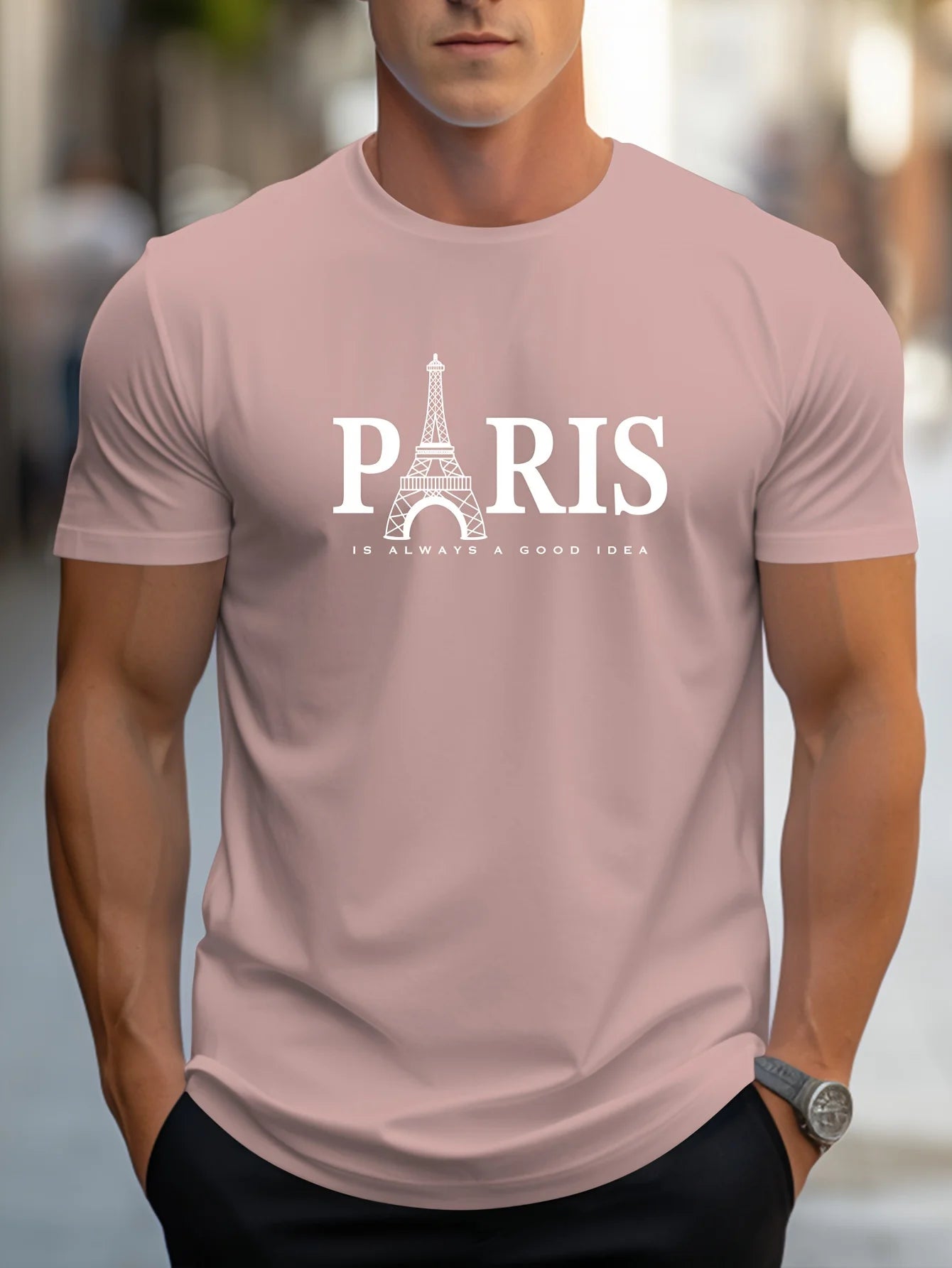Summer Men'S T Shirt Short Sleeve Paris Pattern Print Casual O-Neck Oversized Pullover Fashion Streetwear Male Clothing T-Shirts
