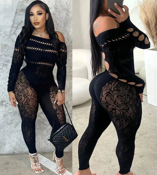 Hollow Out Sexy Curves Nightclub Party Transparent Super Elastic Mesh Playsuit Bodysuit Romper Ropa De Mujer Romper Jumpsuit