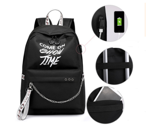 Color: USB silver ribbon - Primary school backpacks rechargeable casual backpacks