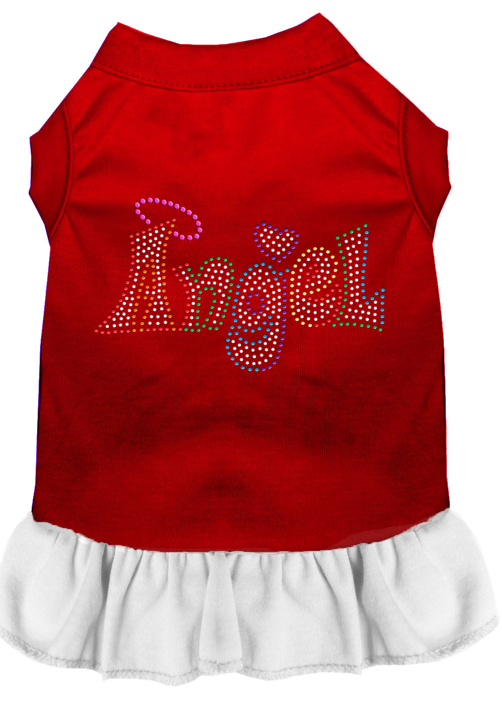 Vestido para mascota Technicolor con diamantes de imitación de ángel, rojo y blanco, talla XL