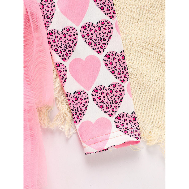 Heart-Shaped Printed Girl Mesh Chiffon Dress