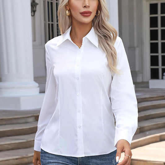 Women'S Button down Shirts Long Sleeve Blouses Formal Collared Dress Shirts V Neck Tops Office Work Shirts