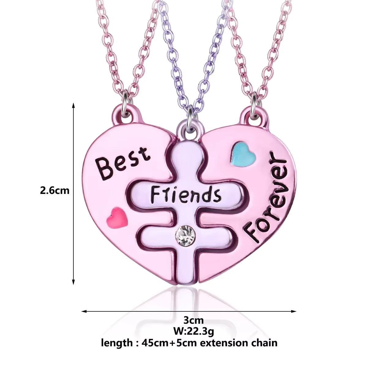 3Pcs/Set Girls' Cute Puzzle-Shaped Zinc Alloy Colorful Pendant Best Friend Necklace BFF Friendship Jewelry Gifts for Kids