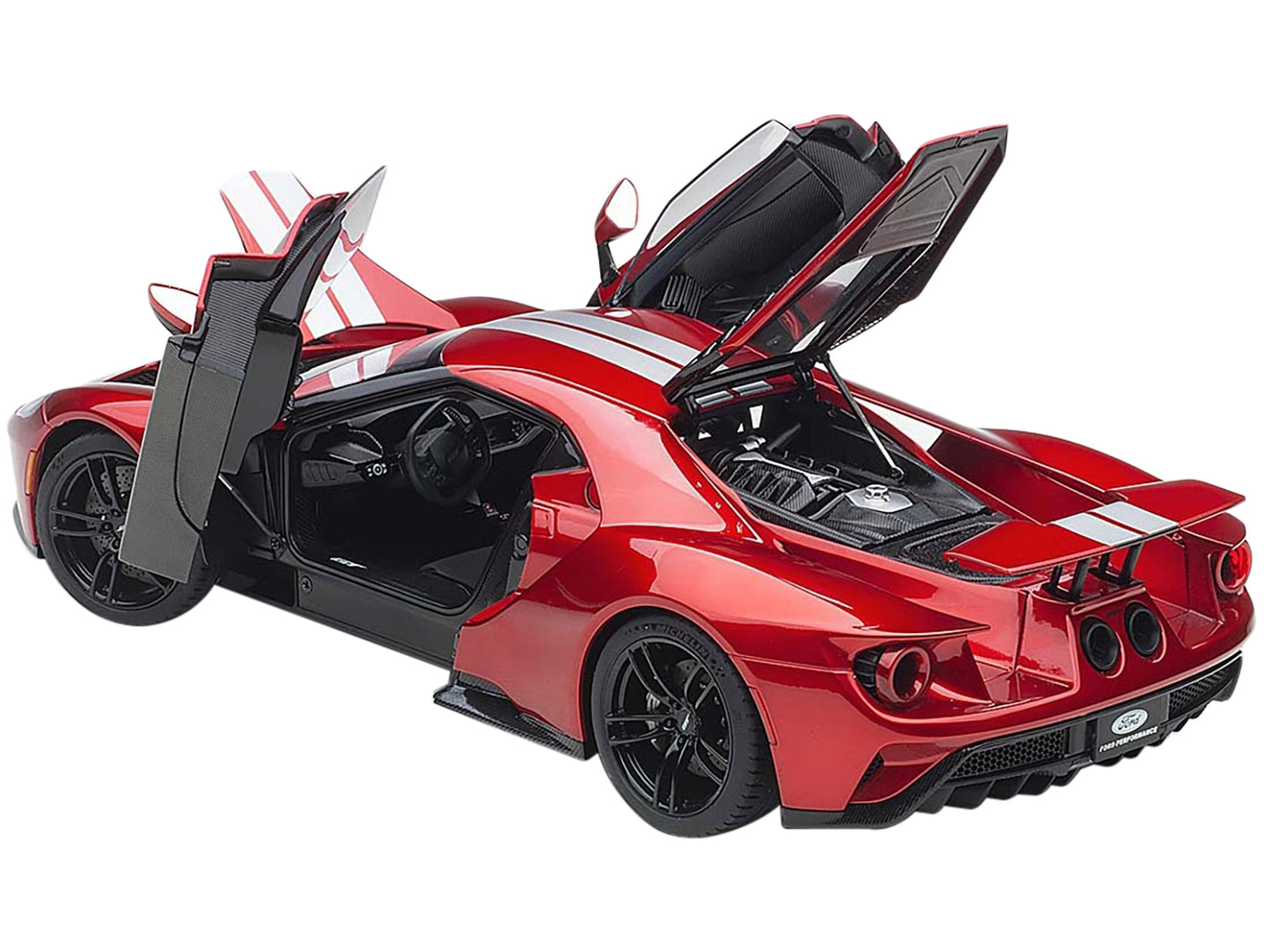 Ford GT 2017 Rojo Líquido con Rayas Plateadas, Maqueta 1/18 de Autoart