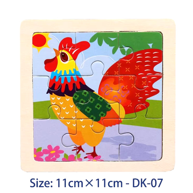 11Cm/4.33In Kids Wooden Jigsaw Puzzle Games Cartoon Animal Vehicle Pattern Children Montessori Educational Toys