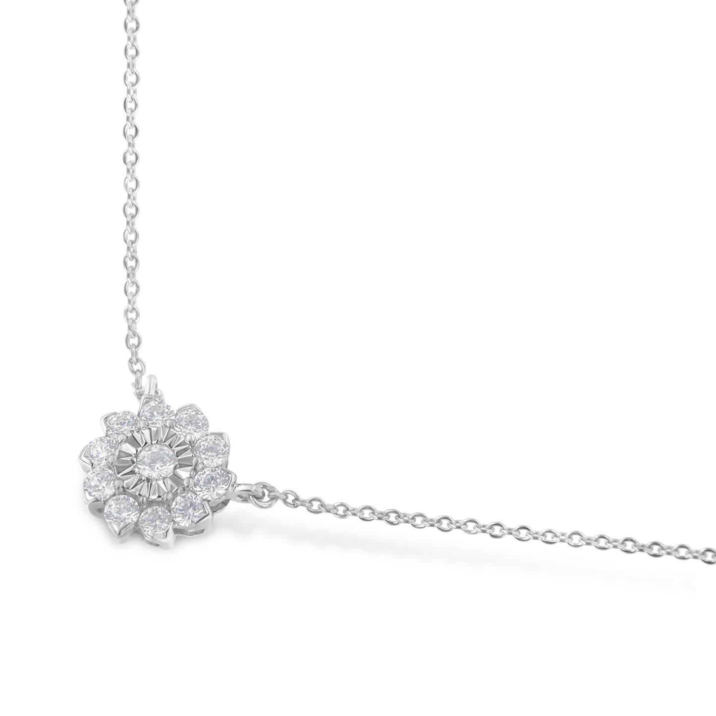 .925 Sterling Silver 1/2 Cttw Diamond Miracle Set Flower Cluster Pendant Necklace with Cable Chain (I-J Color, I1-I2 Clarity) - 18"