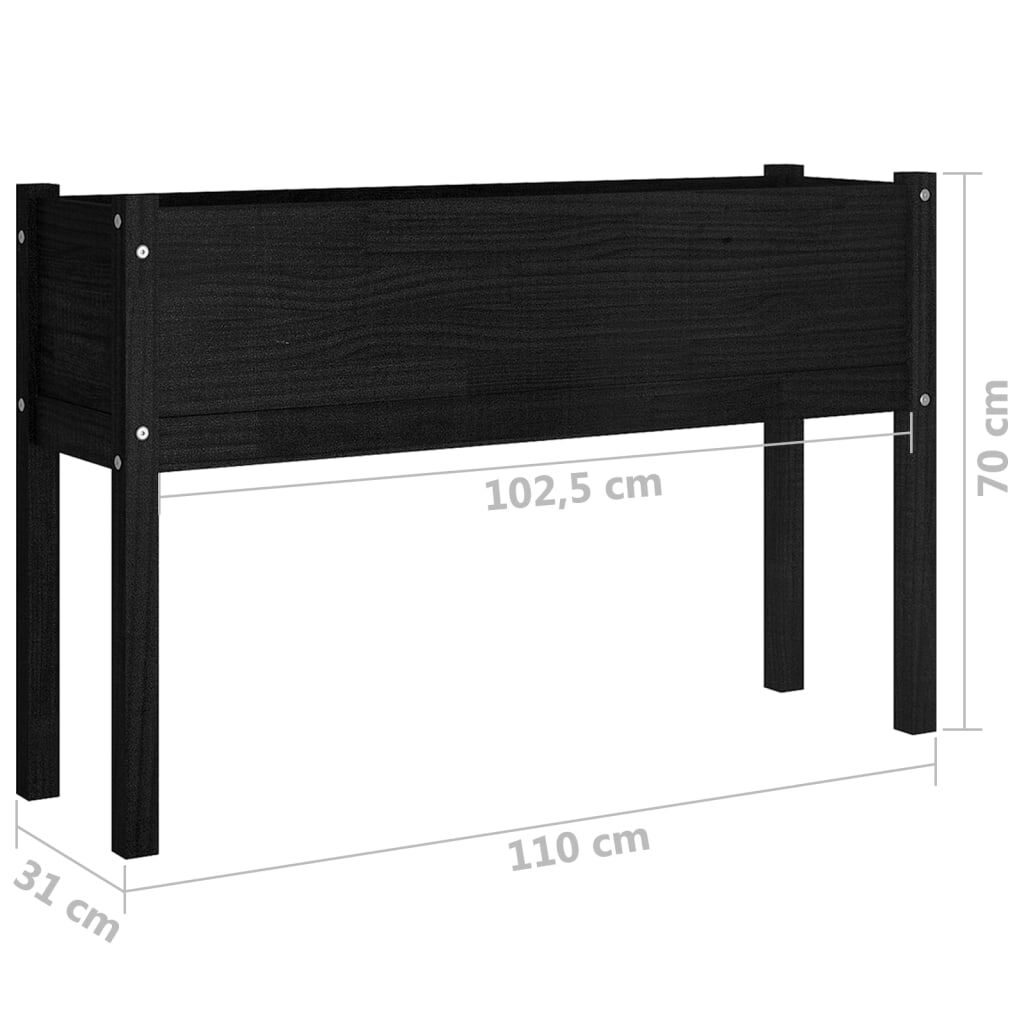 Planter Set of 2 Black Solid Pinewood 43.3 x 12.2 x 27.6 in