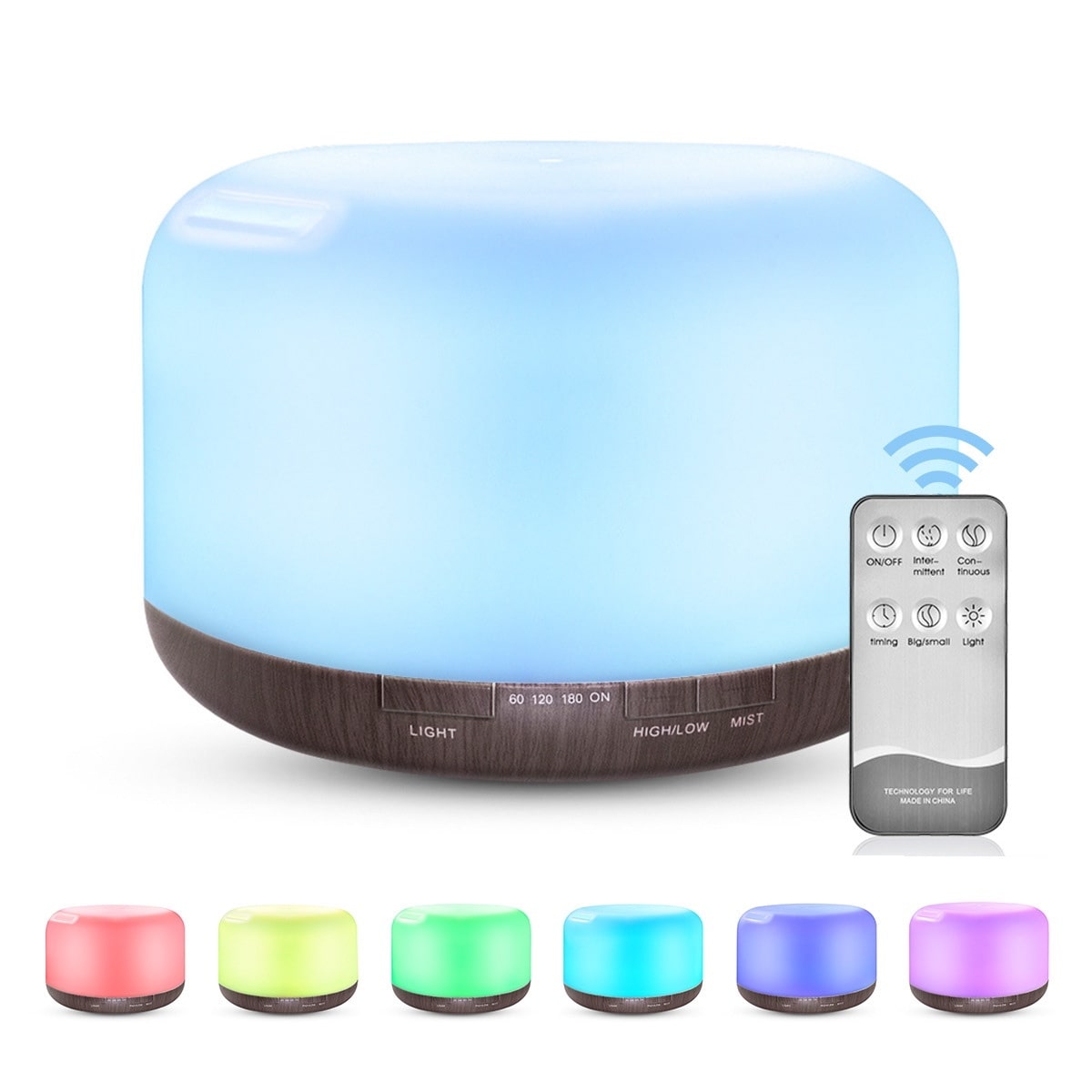 Difusor de aromaterapia de aceites esenciales que cambia de color con control remoto