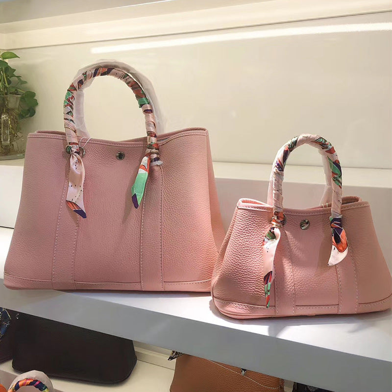 Color: Rose pink, Size: L - Ladies lychee pattern leather bag