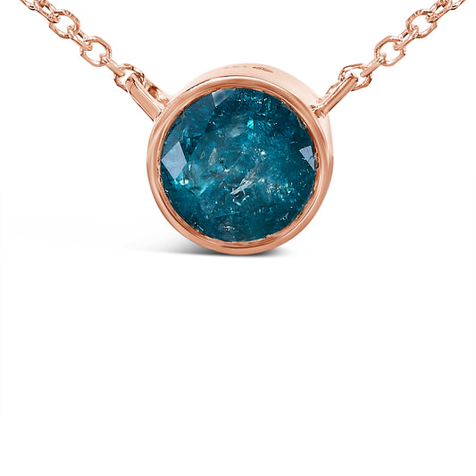 14K Rose Gold 2.0 Cttw Bezel Set Blue Diamond Solitaire Pendant Necklace - 18" Inches