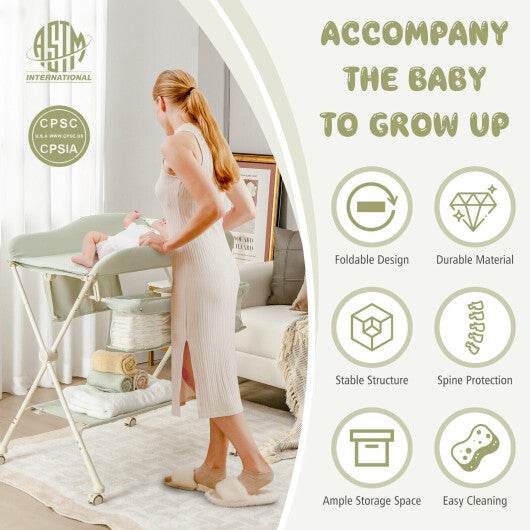 Baby Diaper Changing Table with Water Basin Wheel-Green