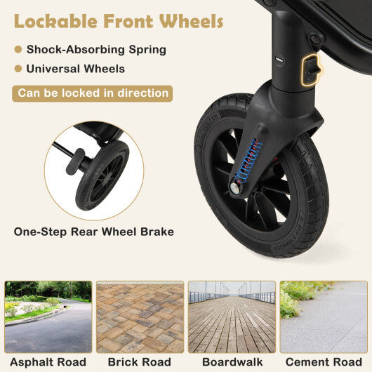 3-in-1 Folding Convertible Newborn Stroller with Detachable Bassinet-Black - Color: Black