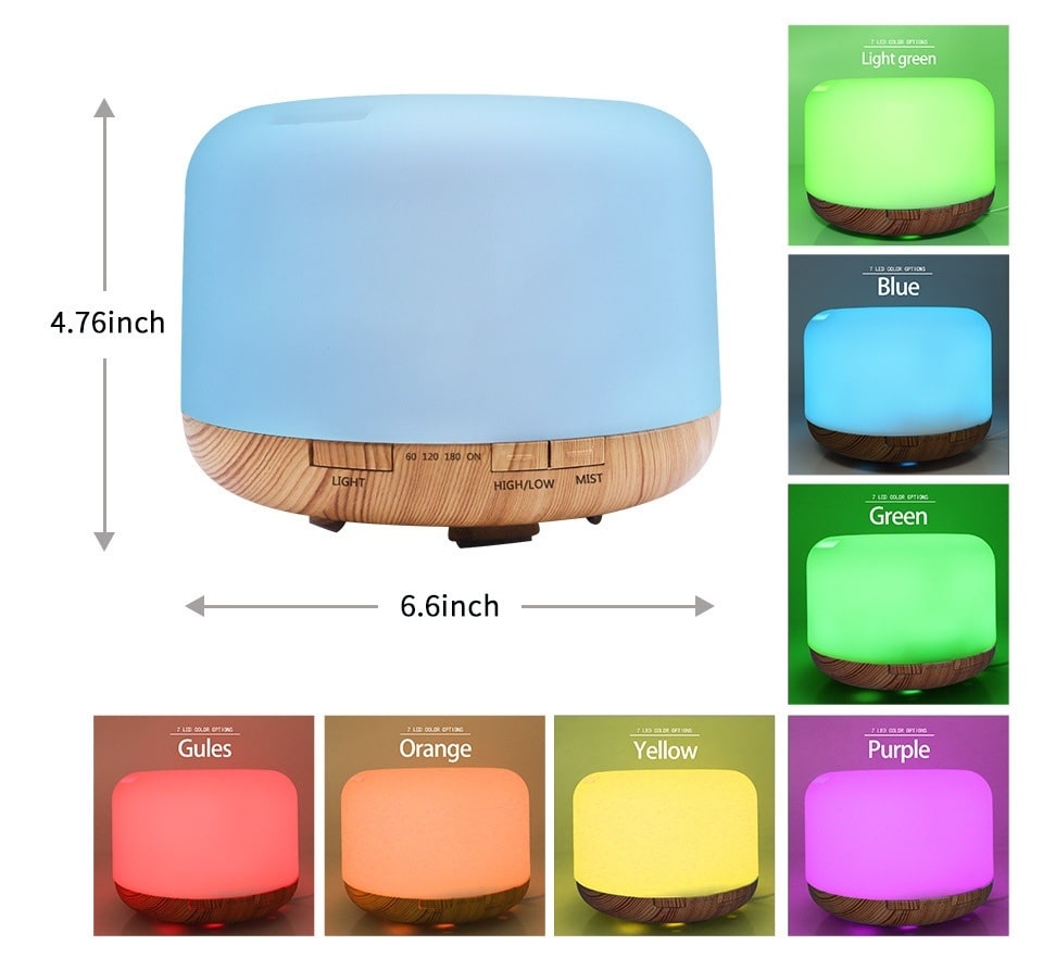 Difusor de aromaterapia de aceites esenciales que cambia de color con control remoto