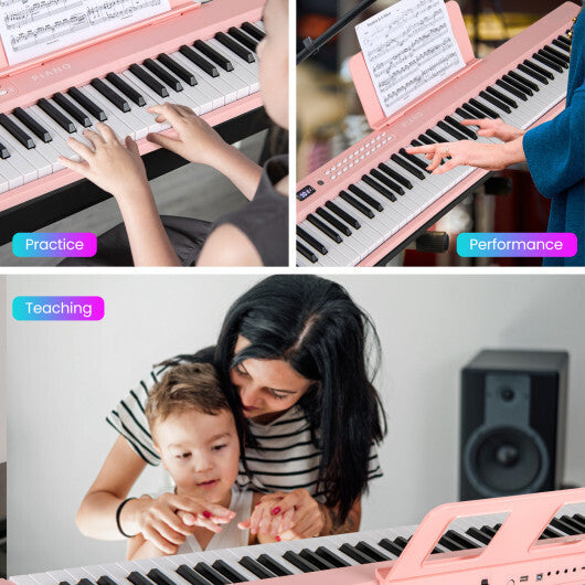 88 Key Foldable Electric Keyboard Piano with Wireless MIDI and Dual Speakers-Pink - Color: Pink