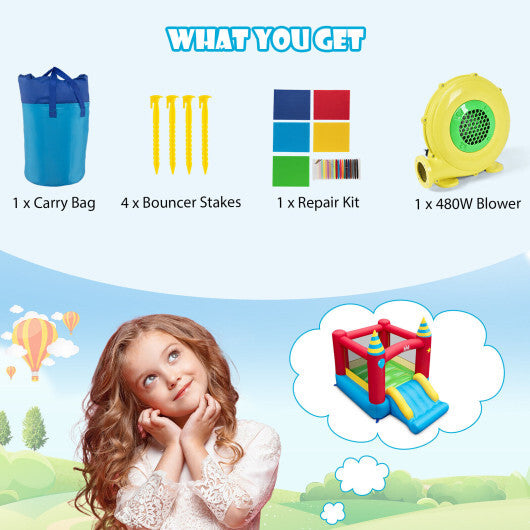 Castillo inflable para niños con soplador de 480 W - Multicolor