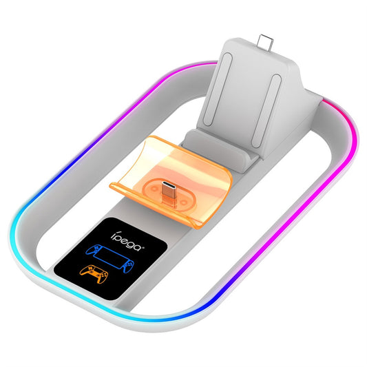 Charge Stand Handheld Charger Adapter Charging Dock Station With RGB Colorful Lighting Type C Connector Compatible For PS5 Portal Handheld Game Controllers White