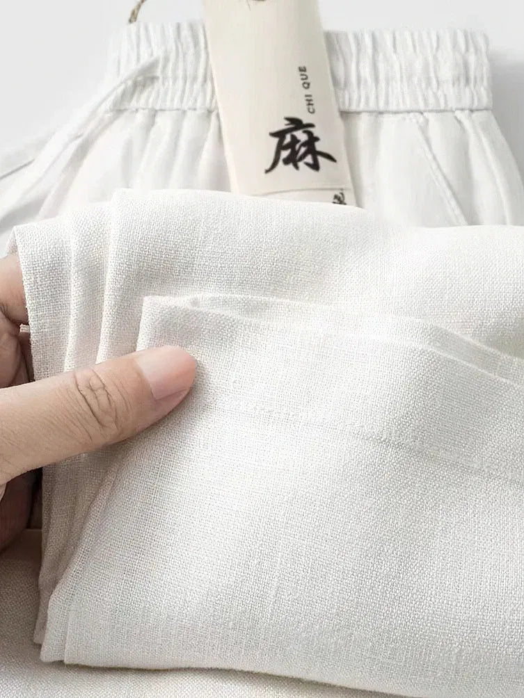 Color: Champagne, Size: S - Straight Casual Cotton Linen Pants Men Wide Leg Lightweight Baggy Cotton Sweatpants Male Walking Jogger Trousers Work