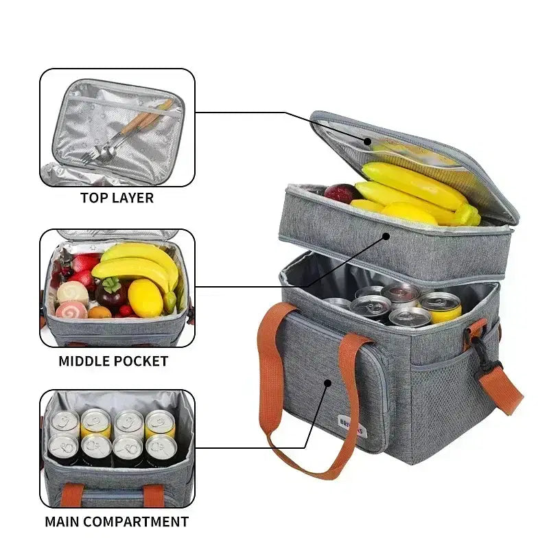 Color: black - BAGNEER Thermal Lunch Bag Camping Picnic Food Cooler Bags Insulated Case Waterproof Office School Lunchbag Shoulder Cooling Box