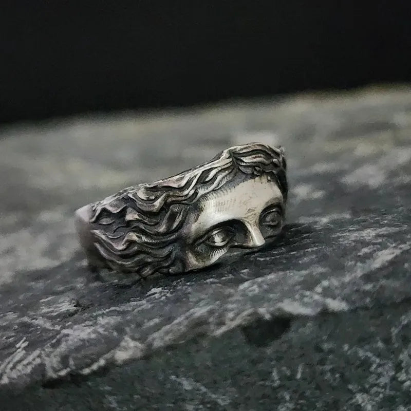 Anillos para hombre Anillo creativo de máscara de Venus, relieve retro tailandés de plata con