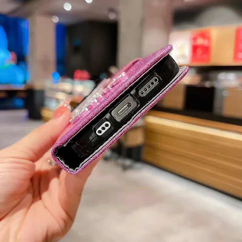 Color: PURPLE, Material: Acrylic - Wallet Leather Case For Samsung Galaxy S25 Ultra S24 FE S23 S22 S21 S20 Plus A35 A55 A13 A15 A16 A34 A54 Flip Flash Diamond