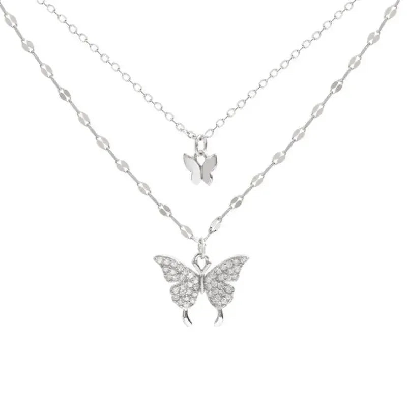 1 collar de mariposa de doble capa brillante para mujer Lats exquisito