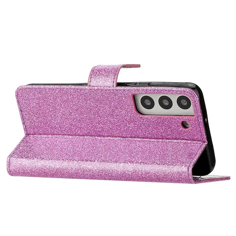 Color: PURPLE, Material: Acrylic - Wallet Leather Case For Samsung Galaxy S25 Ultra S24 FE S23 S22 S21 S20 Plus A35 A55 A13 A15 A16 A34 A54 Flip Flash Diamond