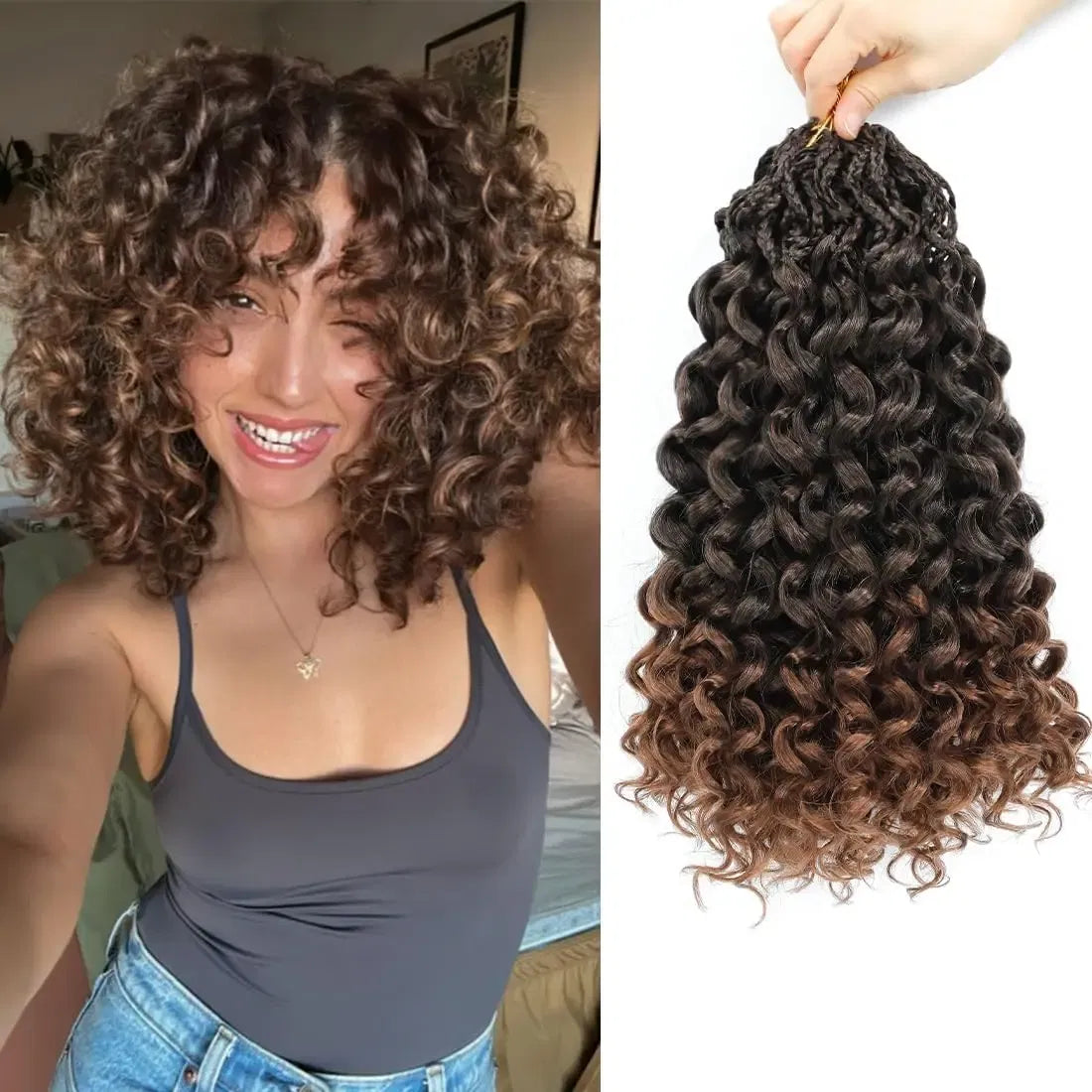 Color: T1B/30, Largo estirado: 10 pulgadas, Compra al por mayor: 8 piezas/lote - Caja Gogo Curl Crochet Hair para mujeres negras Pre-bucle Ocean Wave Crochet Hair Water Wave Beach Curl Crochet Braiding Hair