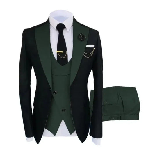 Color: Khaki, Size: XS - Men Suits 3 Pieces Tailored Best Man Groom Wedding Tuxedo Slim Fit Jacquard Two-color Blazer Jacket Vest Pants Tuxedo Clothing
