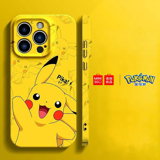 Color: GRAY, Material: Carbon Fiber - Miniso Pokemon Collaboration Pikachu Gengar Phone Case For iPhone 15 14 13 11 12 16 Pro Max Plus X XR Girl Silicone Phone Case
