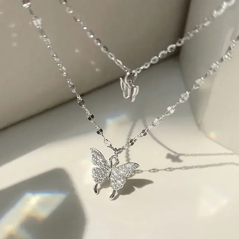 1 collar de mariposa de doble capa brillante para mujer Lats exquisito
