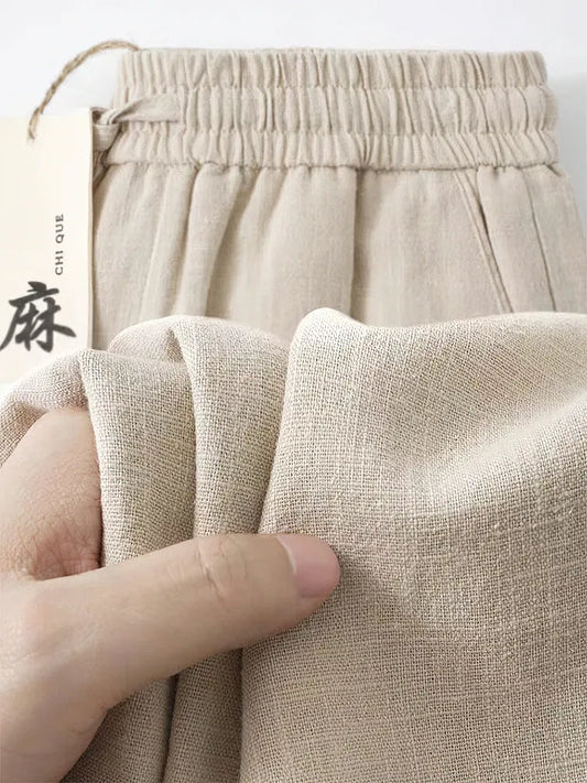 Color: Champagne, Size: S - Straight Casual Cotton Linen Pants Men Wide Leg Lightweight Baggy Cotton Sweatpants Male Walking Jogger Trousers Work