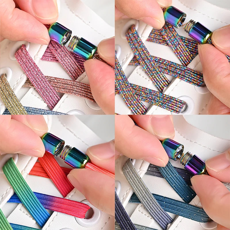 Cordones de zapatos sin atar con hebilla de colores, color perla claro y colorido