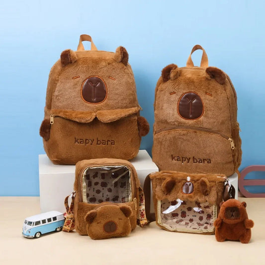 Color: black - Shoulder Bag Capybara Plush Backpack Animals Students School Bag Couple