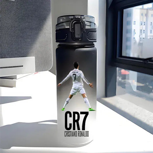 Color: Fluorescent Green, Size: Other - CR7 Football Star Straw Water Cup Cristiano Ronaldo Portable Outdoor Large Capacity Sports Flip Cover Drinking Bottle Fans Gifts