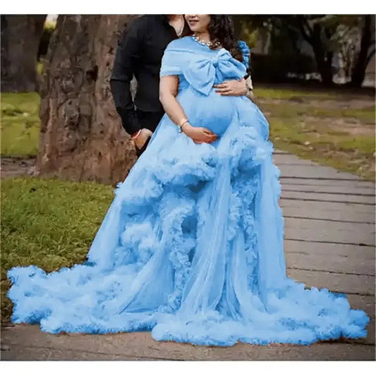 Color: Red, Maternity Size: 18, Ships From: CHINA - BIG BOW Tulle Ruffle maternity dresses photoshoot baby shower ???? ? ?????? ?? ??&