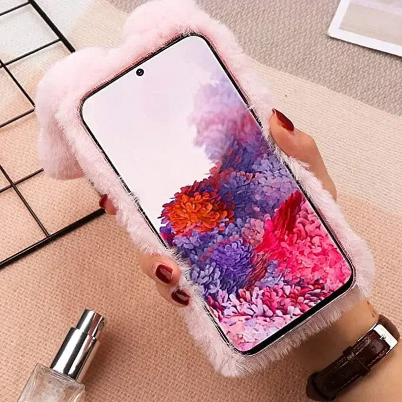 Color: SKY BLUE, Material: EVA - Warm Plush Rabbit Fluffy fur Cover for Samsung A15 A25 A35 A55 A14 A24 A34 A54 A13 A23 A33 A53 A12 A22 A32 A52 A51 Phone Case