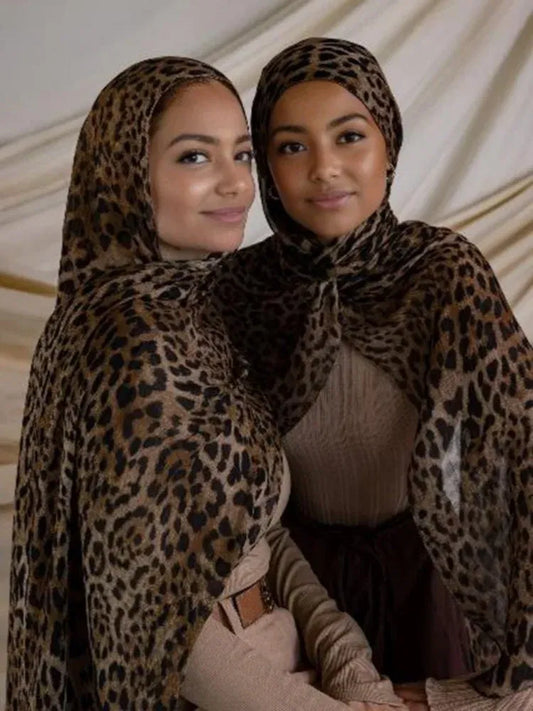 Color: GRAY - 1Pcs Ramadan Hijab Leopard Print Women Bohemian Watercolor Soft Muslim Hijabs Floral Breathable Shawl Wrap Scarf Headscarf Warm