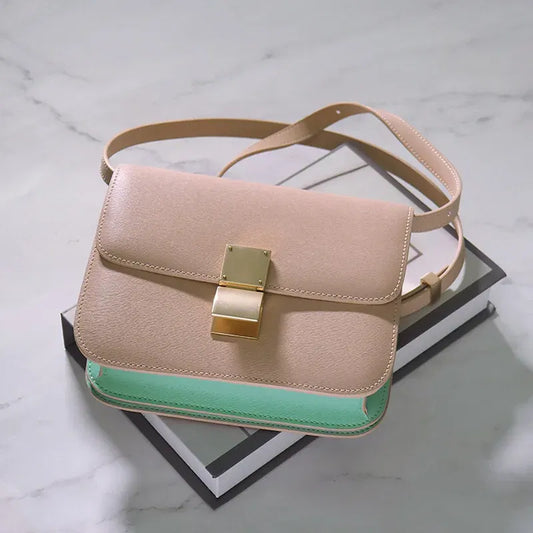 Color: Yellow, Size: L - Factory Genuine Leather Ladies Tofu Bag Luxury Design Handbag Purse Small Shoulder Brand Bag Purple Crossbody Bag for Women 2023