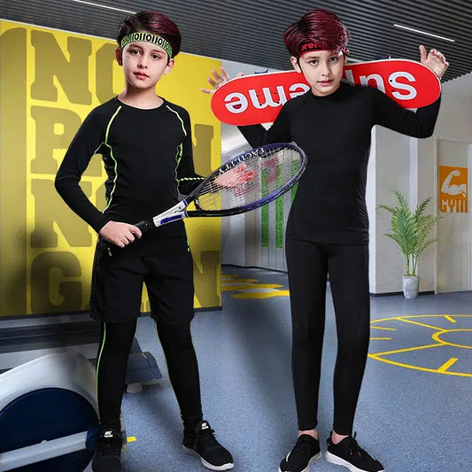 Color: Black, Size: 36 - Kids Fitness Tracksuits Youth Warm Pants Tops Underwear Tight Sports Clothes for Boys Compression Running Basketball Sportswear