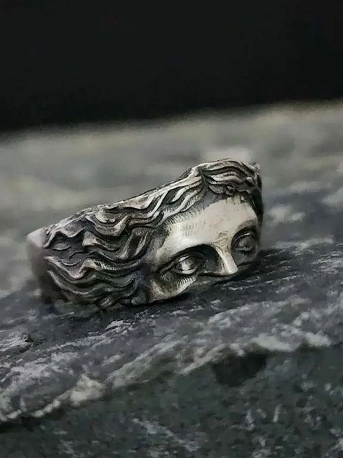 Anillos para hombre Anillo creativo de máscara de Venus, relieve retro tailandés de plata con