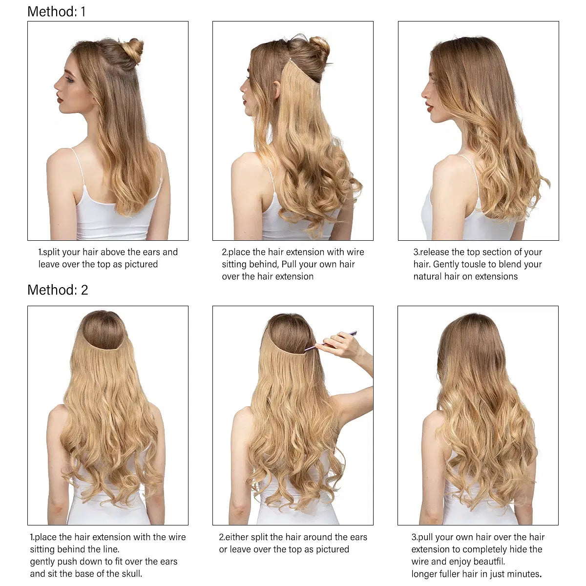 Color: 4/27HL, Stretched Length: 22INCHES - Synthetic No Clip Wave Hair Extensions Ombre Natural Black Blonde Pink One Piece False Hairpiece Fish Line Fake Hair Piece
