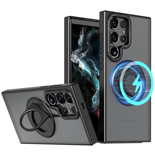 Material: nylon, Color: PURPLE - Luxury Magsafe Wireless Charging Case for Samsung S24 S23 S22 Ultra Plus Case Skin Feel Magnetic Shockproof S23 FE Cover